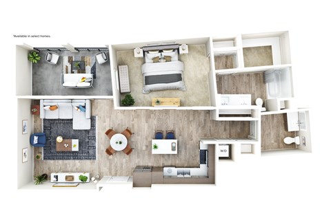 Floor plan for 1 bed, 1 bath, 1012 sqft